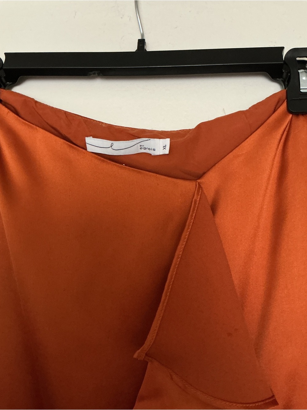 One-Shoulder Rust Satin Dress with Cascade Ruffle - Picture 2 of 7